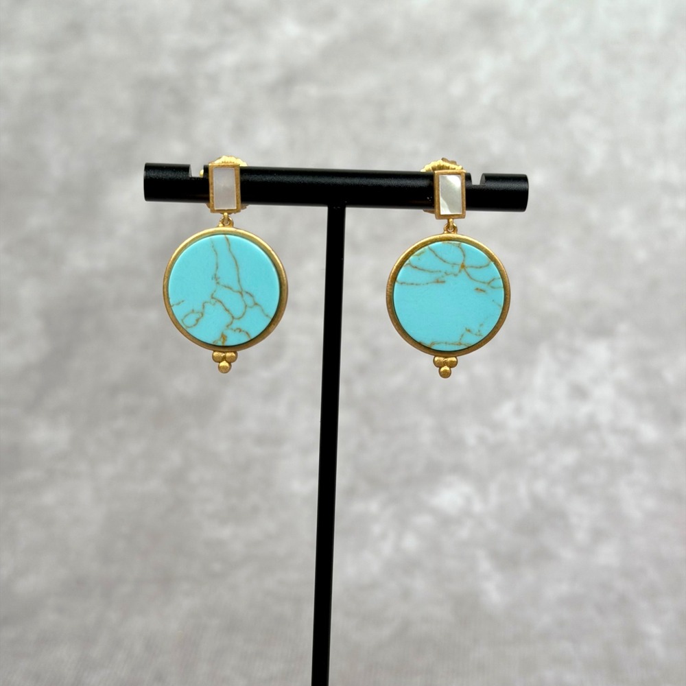 Freida Rothman Turquoise Mother of Pearl Drop Earrings Matte Gold 925 Silver - Picture 2 of 10